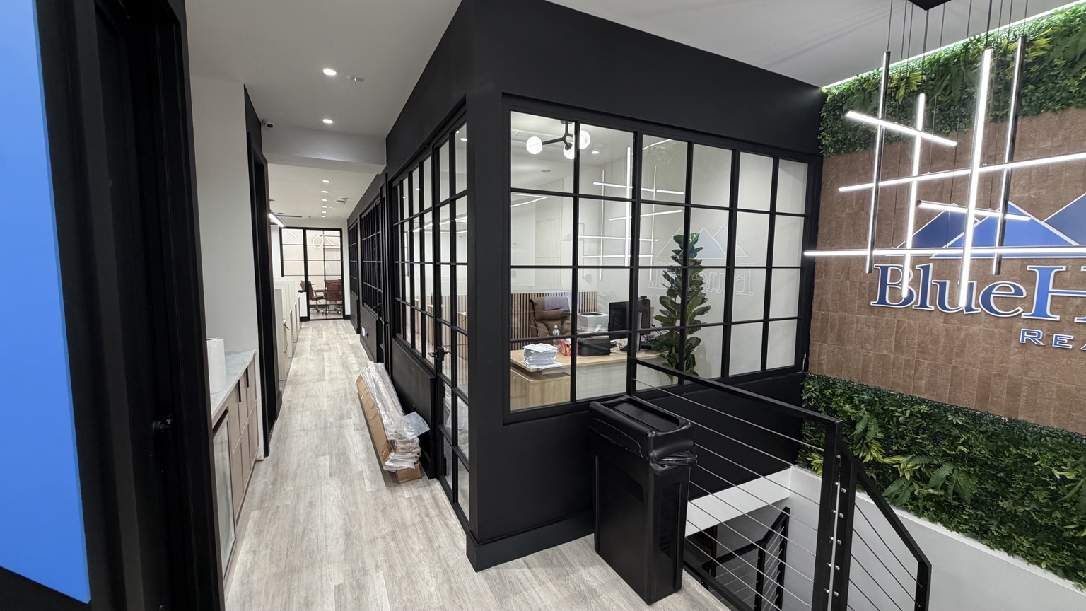 Black framed office glass wall and door